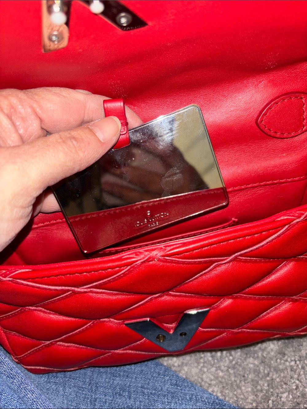 Louis Vuitton Red Quilted Shoulder Bag with Chain Strap - Picture 7 of 10